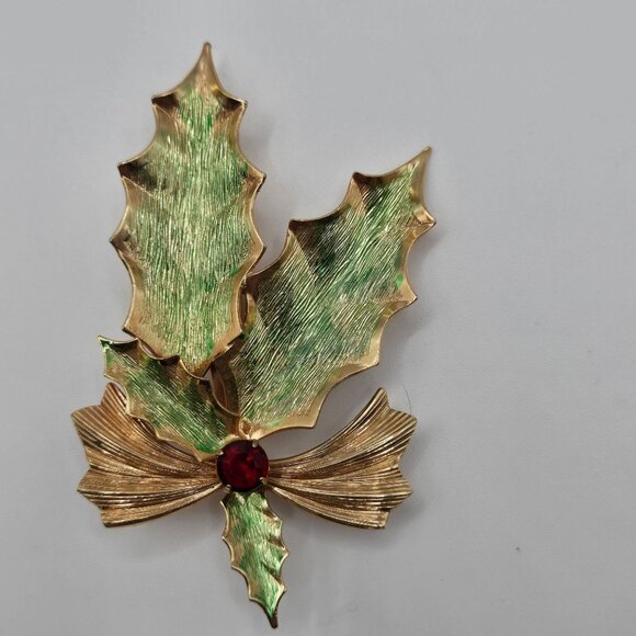 VTG Broch 3PC Set Christmas Poinsettia Tree Mistletoe Holiday Jolly Joy Gift - Picture 4 of 15